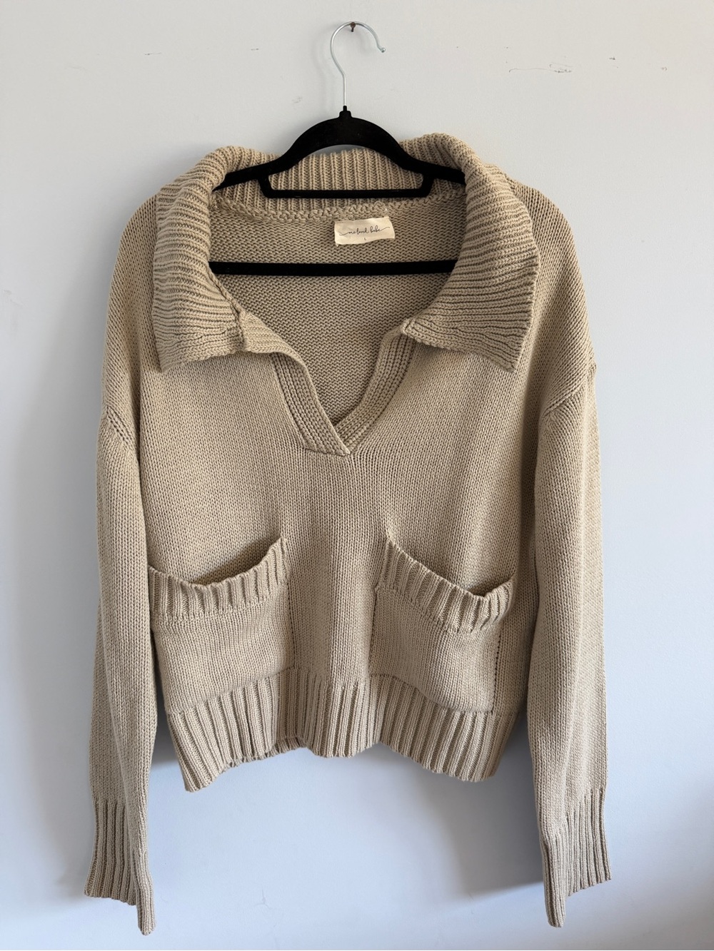 One Loved Babe Oatmeal Oversized Collared Knit Sweater Size L